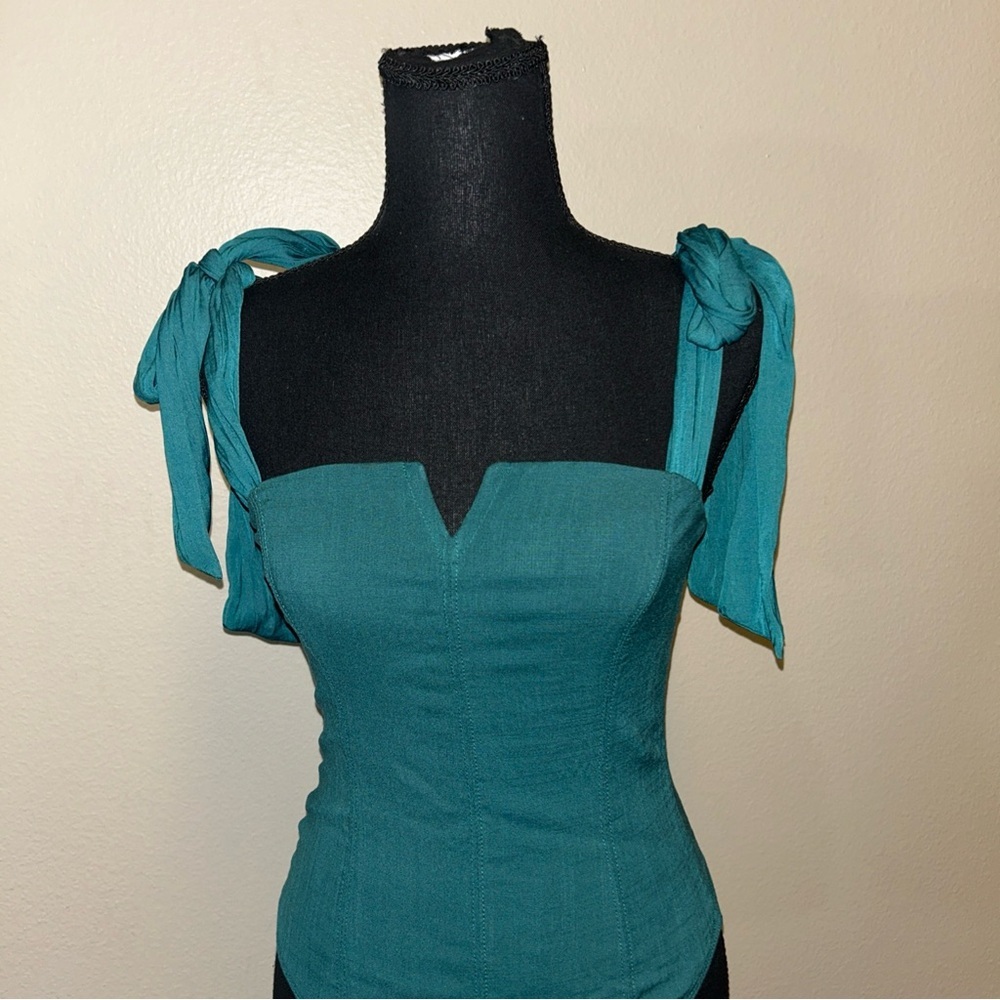 Free People Lola Green Bodysuit with Sweetheart Neckline - Picture 3 of 8